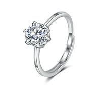 Bague ouverte réglable en oxyde de zirconium à six griffes pour femme minimaliste avec index doux, accessoire empilable au quotidien, Adjustable