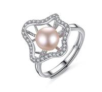 Bague ouverte réglable pour femme - Perle d'eau douce de 7 à 7,5 mm - Pliage irrégulier de la bague ouverte en zircon micro-incrusté - Cadeau de fête tendance