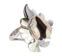 Bague ovale en argent sterling 925 et jaspe en bois d'arachide ovale de 17 x 14 mm avec pierre précieuse naturelle marron blanche faite à la main Bijoux bohème pour femme Cadeau de cocktail X 1/2, 68