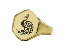 Bague paon gravée, forme hexagonale | Argent sterling 925 plaqué or | Bijou cadeau, chevalière style vintage, bijou hypoallergénique fait main | LK_PDR_01226_9