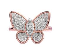Bague papillon bouton d'or classique en argent sterling 925 | Plaqué or rose | Bagues de luxe faites main avec moissanite, marquise et forme ronde | LKJR_0737