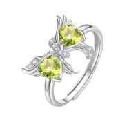Bague Papillon En Argent 925 Réglable Avec Zircone Cubique Et Pierre Précieuse Naturelle, Anneau De Naissance Pour Adolescentes, Femmes, Bijoux Cadeaux Avec Boîte, Bague Péridot