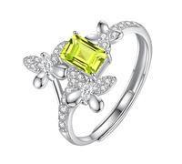 Bague Papillon Éternité En Argent Sterling 925 Avec Zircone Cubique, Alliance Pour Femme, Pierre Précieuse Naturelle Taille Émeraude, Alliance De Promesse Avec Péridot.