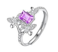 Bague Papillon Éternité En Argent Sterling 925 Avec Zircone Cubique, Alliance Pour Femme, Pierre Précieuse Naturelle Taille Émeraude, Alliance De Promesse Avec Boîte En Améthyste