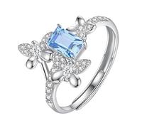 Bague Papillon Éternité En Argent Sterling 925 Avec Zircone Cubique, Alliance Pour Femme, Pierre Précieuse Naturelle Taille Émeraude, Alliance De Promesse Avec Topaze En Boîte