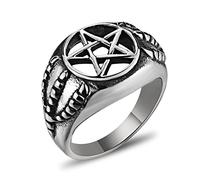 Bague pentagramme en acier inoxydable, style punk, ornée d'une griffe de dragon. Bijou original et personnel.