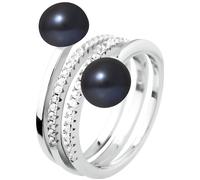 Bague - PERLINEA - Toi & Moi - Perles de Culture 7-8 mm - Argent 925 - Noir 54