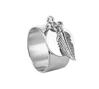 Bague Personnalisable EMOTIONAL Plume Argenté - Acier Femme Avec Plaque à Graver (Message, Dates) - Pendentif (64)