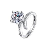 Bague Personnalisé Prénom Lot de Bague en Argent Or Blanc 9 Carats Diamant de Laboratoire Fleur 4 Griffes Ronde 2 Carats Pierre Précieuse 8 Mm Taille Mesdames pour Lesbienne Cocktail Bijoux