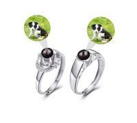 Bague personnalisée en argent sterling 925 avec projection photo, ensemble de bagues cœur pour couple, bagues assorties pour couples, cadeaux romantiques pour elle et elle