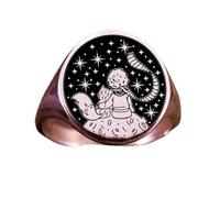 Bague Petit Prince en argent sterling 925 | Bague plaquée argent | Chevalière ronde 14 x 14 mm | Taille de l'anneau : 5-12,5 US | Avelaibal | LKDR_0352