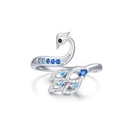 Bague Phoenix pour femme - En argent sterling 925 - Avec paons - Réglable - Avec zircone bleue - Nirvana - Phénix - Cadeau de Noël ou d'anniversaire, Argent sterling