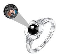 Bague photo de projection personnalisée en argent 925, fleurs, nom et I Love You en 100 langues pour couple, cadeau Saint-Valentin (femme, redimensionnable)