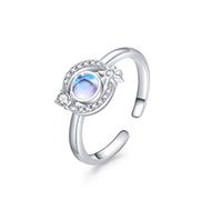 Bague Pierre de Lune Planète Femme Argent 925 Bague Ouverte Réglable Arc-en-Ciel Bijoux Univers Cadeau pour Femme Filles Mère