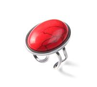 Bague Pierre Naturelle Bague Aventurine Argent Gros Cabochon Anneau Ouvert Bijoux Sexe Homme Et Femme Réglable,5 Howlite Rouge