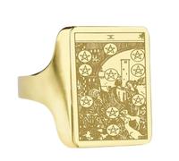 Bague plaquée or en argent sterling 925 avec le Dix de Pentacles | Chevalière rectangulaire 16 x 12 mm | Taille de l'anneau : 5-12,5 US | Avelaibal | LKDR_0276