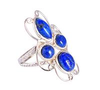 Bague plastron lapis-lazuli en argent sterling 925 avec cabochon ovale rond bleu 10 x 5 mm 9 x 7 mm 5 mm, O 1/2, Gemme, Lapis Lazuli