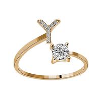 Bague pour femme avec 26 lettres - Strass - Oxyde de zirconium - Ouvertes - Réglables - Accessoires de bijoux - Cadeaux élégants - Bagues en diamant pour femmes - Bagues d'entraînement, taille unique