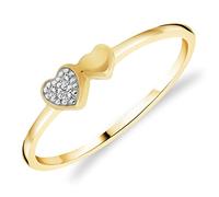 Bague pour Femme double Coeur en Or Jaune 375/1000 sertie Diamants blancs