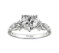 Bague pour femme en argent sterling avec pierre marquise, sertie d'un cœur en moissanite taille cœur et d'un motif feuille de vigne torsadée. Bague d'éternité rétro. (Argent, 67(21.4))