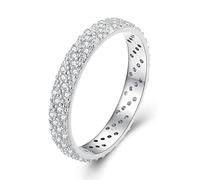 Bague pour femme en argent sterling S925 plaqué platine avec zircon rond incrusté