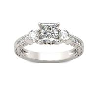 Bague pour femme en argent sterling taille princesse à trois pierres, bague pour femme, alliance élégante et moderne avec boîte à bijoux (Argent, 64(20.6))