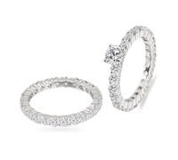 Bague pour Femme Fiancée Alliance Or Blanc 9 Carats Moissanite Éternité 2 Pièces Taille Sœur pour Mère Remise Des Diplômes Bijoux