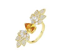Bague pour Femme Fiancée Bague 49 Or 9 Carats Citrine Pierre Précieuse en Forme de Larme avec Feuille Sœur pour Mesdames Remise Des Diplômes Bijoux