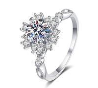 Bague pour Femme Fiancée Bague D Oreilleargent Or Blanc 14 Carats Diamant de Laboratoire Flocon de Neige avec Pierre Précieuse Taille Épouse pour Mesdames Remise Des Diplômes Bijoux