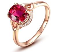 Bague pour Femme Fiancée Bague Rose Gold Acier Or 18 Carats Ruby Créé en Laboratoire Creux Ovale Taille Solide Non Plaqué Mode pour Épouse Fête Des Mères Bijoux
