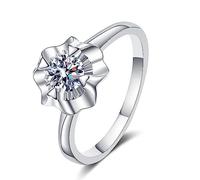Bague pour Femme Fiancée, Or Blanc Une Bague de Fiançailles Fleur de Griffe en Forme de Cœur Argent 925 avec 4mm Rond Oxyde de Zirconium Taille 52.5