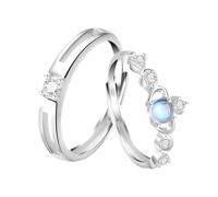 Bague Pour Femme Homme, 2 Pcs Bague Pierre De Lune, Bague Pierre de Lune CZ Réglable, Rond Pierre Précieuse Bague Bijoux Pour Elle, Bague Ouverts Reglables