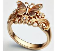 Bague pour femme style forêt fée papillon avec fleurs sculptées en trois dimensions incrustées de zircones synthétiques, cadeau Saint-Valentin pour meilleures amies et petites amies