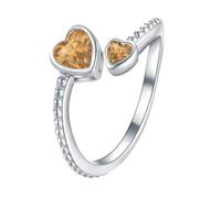 Bague pour fille en argent sterling 925 avec pierre de naissance pour femme - Bague réglable en forme de cœur ouvert - Constellation du mois - Pour adolescente - Cadeau d'anniversaire - Classeur noir