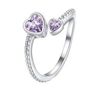Bague pour fille en argent sterling 925 avec pierre de naissance pour femme - Bague réglable en forme de cœur ouvert - Constellation du mois - Pour adolescente - Cadeau d'anniversaire - Classeur noir