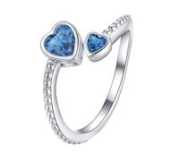 Bague pour fille en argent sterling 925 avec pierre de naissance pour femme - Bague réglable en forme de cœur ouvert - Constellation du mois - Pour adolescente - Cadeau d'anniversaire - Classeur noir