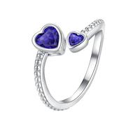 Bague pour fille en argent sterling 925 avec pierre de naissance pour femme - Bague réglable en forme de cœur ouvert - Constellation du mois - Pour adolescente - Cadeau d'anniversaire - Classeur noir