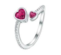 Bague pour fille en argent sterling 925 avec pierre de naissance pour femme - Bague réglable en forme de cœur ouvert - Constellation du mois - Pour adolescente - Cadeau d'anniversaire - Classeur noir