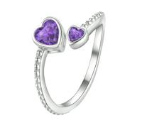 Bague pour fille en argent sterling 925 avec pierre de naissance pour femme - Bague réglable en forme de cœur ouvert - Constellation du mois - Pour adolescente - Cadeau d'anniversaire - Classeur noir