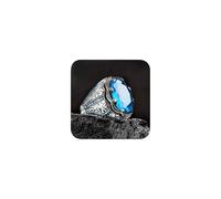 Bague pour homme en argent sterling 925 avec oxyde de zirconium aigue-marine multicolore style vintage turc pour homme et femme Fait à la main Bague en argent avec émeraude Taille, 8#, Pierre