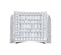 Bague pour homme en argent sterling 925 avec zircone cubique ronde imitation diamant tête carrée 19,1 mm de long, US 10 | EU 62.5 | DE 20 | JP 20 | UK T 1/2, Zircone cubique Métal Zircone cubique