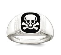 Bague pour homme en argent sterling 925 émaillé noir avec tête de mort et foi religieuse 11,5 mm, US 9 | EU 60 | DE 19 | JP 18 | UK R 3/4, Os Métal Os Émail Métal, Aucune pierre précieuse