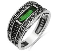 Bague pour homme en argent sterling 925 massif faite à la main avec émeraude verte et marcassite taillée en baguette, Métal Métal Pierre, Imitation émeraude