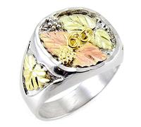 Bague pour homme en argent sterling avec motif feuilles taillées en diamant vert et or rose 12 carats Motif Black Hills Gold, Or rose, or, argent, rose
