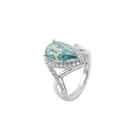 Bague pour Son Copain Alliance Femme 54 Or Blanc 18 Carats Moissanite Infinity avec Moissanite Verte en Forme de Larme 3 Carats Mère pour Mesdames Saint-Valentin Bijoux