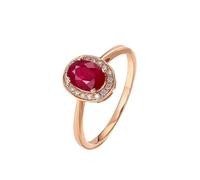 Bague pour Son Copain Bague Rubis Or Rose 9 Carats Au375 Élégant avec Rubis et Diamant de Forme Ovale de 0,9 CT Taille Solide Non Plaqué Populaire pour Mesdames Mariage Bijoux