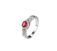 Bague pour Un Mariage Bague 54 Or Blanc 9 Carats Rubis de Laboratoire Ovale Chain Design 0,7 CT avec Moissanite Ronde Solide Non Plaqué Moderne pour Mesdames Cocktail Bijoux