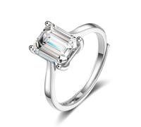 Bague pour Un Mariage Bague Fiançailles Femme Argent Or Blanc 9 Carats Moissanite Quatre Griffes avec Pierre Rectangulaire Taille Sœur pour Épouse Nouvel An Bijoux