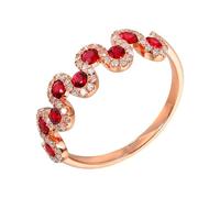 Bague pour Un Mariage Bague Fiançailles Femme Taille 60 Or Rose 18 Carats Ruby Créé en Laboratoire Forme Ronde avec Rubis Rouge et Diamant de 0,55 CT Populaire pour Mesdames Saint Valentin Bijoux