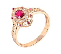 Bague pour Un Mariage Bague Or Jaune 18 Carats Ruby Créé en Laboratoire Évidé avec Rubis Rouge et Diamant de 0,44 CT Taille Solide Non Plaqué Mode pour Sœur Anniversaire Bijoux